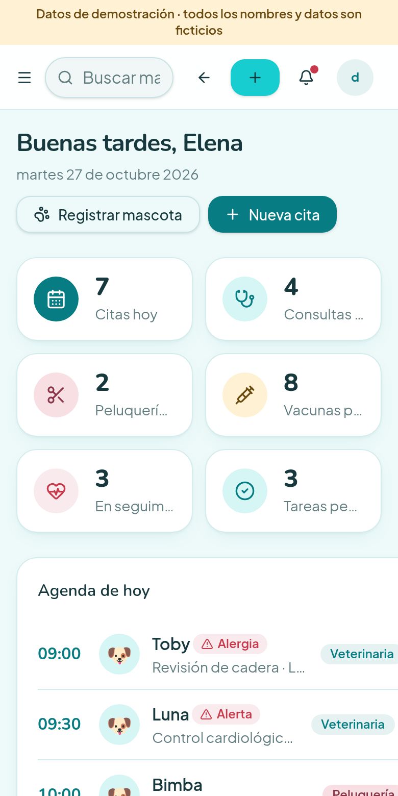 Servinova Vet en el móvil: resumen del día de la clínica